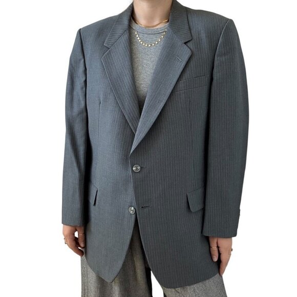 Vintage Christian Dior Gray Wool Pinstripe Oversized Blazer Sport Coat 44R - Picture 4 of 11
